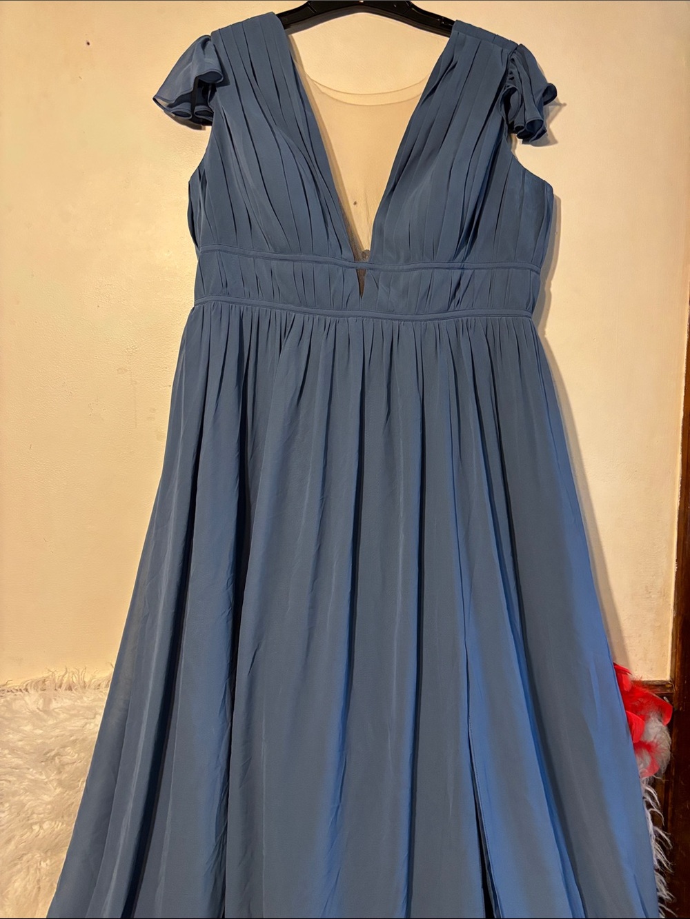 Revelry Slate Blue V-Neck Chiffon Prom Dress